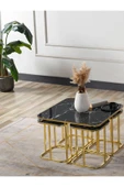 SEDAŞ LIVING UNITS PELİKAN 4+1 SİYAH MERMER TEMPERLİ CAM GOLD METAL AYAK TAKIM SEHPA sedaş_lıvıng_unıts_sehpa - 2