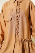 Taşlı Fırfırlı Gömlek Camel thumbnail 4