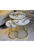 SEDAŞ LIVING UNITS Hasır Telli Beyaz Mermer Temperli Kirilmaz Cam Gold Metal Ayak Zigon Sehpa - 2