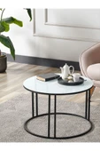 SEDAŞ LIVING UNITS Salon Orta Sehpa Beyaz Temperli Cam (SİYAH) Metal Ayak Orta Sehpa - 1