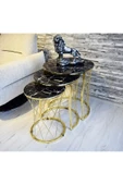 SEDAŞ LIVING UNITS Hasır Telli Siyah Mermer Temperli Kirilmaz Cam Gold Metal Ayak Zigon Sehpa - 1