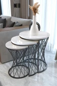 SEDAŞ LIVING UNITS 3 LÜ Hasır Telli Beyaz Suntalam Metal Ayak Zigon Sehpa Sehpa-takimi-zigon-sehba - 1