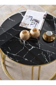 SEDAŞ LIVING UNITS Salon Orta SİYAH MERMER Temperli (Kırılmaz) Cam (GOLD) Metal Ayak Orta Sehpa thumbnail 2