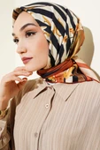Şeritli Çiçek Desen Rayon Eşarp Oranj - 2