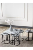 SEDAŞ LIVING UNITS PELİKAN 4+1 BEYAZ MERMER TEMPERLİ CAM SİYAH METAL AYAK TAKIM SEHPA sedaş_lıvıng_unıts_sehpa - 1