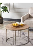 SEDAŞ LIVING UNITS 4 Lü Açık Ceviz  Suntalam Gümüş Metal Ayaklı Cam C Model Sehpa Takımı (ZİGON VE ORTA) - 3