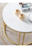 SEDAŞ LIVING UNITS Salon Orta Sehpa 70 CM  BEYAZ Suntalam (Gold) Metal Ayak Orta Sehpa - 2