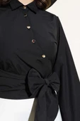 Yandan Bağlamalı Çapraz Düğmeli Kısa Gömlek Siyah thumbnail 4