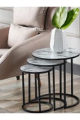SEDAŞ LIVING UNITS 4 Lü Beyaz Mermer Temperli Kırılmaz Cam Siyah Metal Ayaklı Cam C Model Sehpa Takımı (ZİGON VE ORTA) - 2