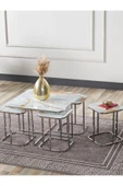 SEDAŞ LIVING UNITS PELİKAN 4+1 SARI MERMER TEMPERLİ CAM GÜMÜŞ METAL AYAK TAKIM SEHPA - 1