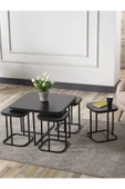 SEDAŞ LIVING UNITS 4+1 SİYAH AHŞAP SİYAH METAL AYAK TAKIM SEHPA - 1