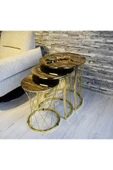 SEDAŞ LIVING UNITS Hasır Telli Bronz Ayna Gold Metal Ayak Zigon Sehpa - 1