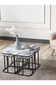 SEDAŞ LIVING UNITS PELİKAN 4+1 BEYAZ MERMER TEMPERLİ CAM SİYAH METAL AYAK TAKIM SEHPA sedaş_lıvıng_unıts_sehpa - 2