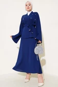 Taşlı İnci Süslemeli Etekli İkili Takım Lacivert thumbnail 1