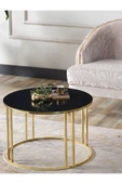 SEDAŞ LIVING UNITS Salon Orta Temperli SİYAH AYNALI (Kırılmaz) Cam (GOLD) Metal Ayak Orta Sehpa thumbnail 1