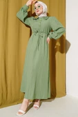Yaka Dantelli Bel Tünelli Elbise Çağla Yeşili thumbnail 1