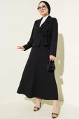 Yandan Bağlamalı Kruvaze Yaka Ceket Takım Siyah thumbnail 1