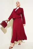 Yandan Bağlamalı Kruvaze Yaka Ceket Takım Bordo thumbnail 1