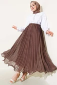 Bel Lastikli Fırfırlı Şifon Etek Kahve thumbnail 2