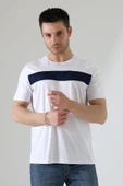 Erkek İki Renk Parçalı Bisiklet Yaka T-Shirt - Pamuklu Tişört - 3