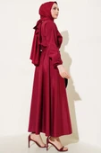 Bel Lastikli Kuşaklı Basic Terikoton Elbise Bordo - 3