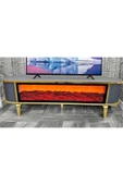 SEDAŞ LIVING UNITS Tv Ünitesi Şömineli Beyaz Gold Ayak Bluetooth Ve Hoparlörlü Mavi ,kırmızı ,turuncu Kumandalı 160 Cm - 1