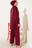 Zebra Desen Jakar Tunik İkili Takım Bordo thumbnail 3