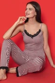 İp Askılı Dik Çizgili Pijama Takımı Pudra thumbnail 1