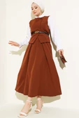 Çapraz Düğmeli Kemerli Etekli İkili Takım Kahve thumbnail 1