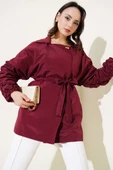 Kol Büzgülü Kuşaklı Ceket Bordo - 1