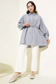 Pelerinli Sim İpli Gömlek Gri thumbnail 2