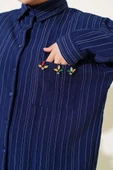 İnce Çizgili Cep Taşlı Gömlek Lacivert thumbnail 4