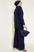Omuz Vatkalı Ceketli Yelekli Üçlü Takım Lacivert thumbnail 3