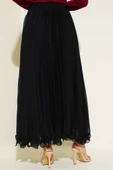 Bel Fermuarlı Şifon Pileli Etek Siyah - 3