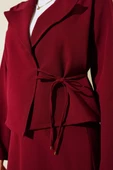 Yandan Bağlamalı Kruvaze Yaka Ceket Takım Bordo thumbnail 4