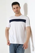 Erkek İki Renk Parçalı Bisiklet Yaka T-Shirt - Pamuklu Tişört - 4