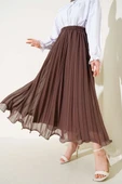 Bel Lastikli Fırfırlı Şifon Etek Kahve thumbnail 1