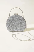 Taşlı Oval  Abiye Çanta Gümüş thumbnail 2