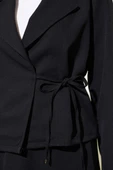 Yandan Bağlamalı Kruvaze Yaka Ceket Takım Siyah thumbnail 4