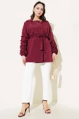 Kol Büzgülü Kuşaklı Ceket Bordo - 2