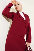 Yandan Bağlamalı Kruvaze Yaka Ceket Takım Bordo thumbnail 2