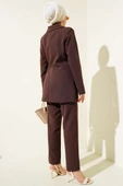 Yanı Bağlamalı Ceketli İkili Takım Kahve thumbnail 3