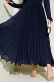 Bel Fermuarlı Şifon Pileli Etek Lacivert - 1