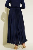 Bel Fermuarlı Şifon Pileli Etek Lacivert - 3