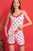 Askılı Kalp Desen Şortlu Pijama Takımı Ekru thumbnail 2