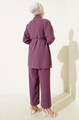 Pelerin Parçalı İp Kuşaklı İkili Takım Magenta thumbnail 3