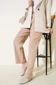 Bel Lastikli Çımalı Bol Paça Pantolon Latte thumbnail 2