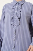 Fırfır Detaylı Taş Düğmeli Çizgili Gömlek Gri thumbnail 4