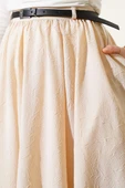 Bel Fermuarlı Kemerli Kraş Etek Bej thumbnail 4