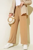 Bel Lastikli Geniş Paça Ayrobin Pantolon Latte - 1